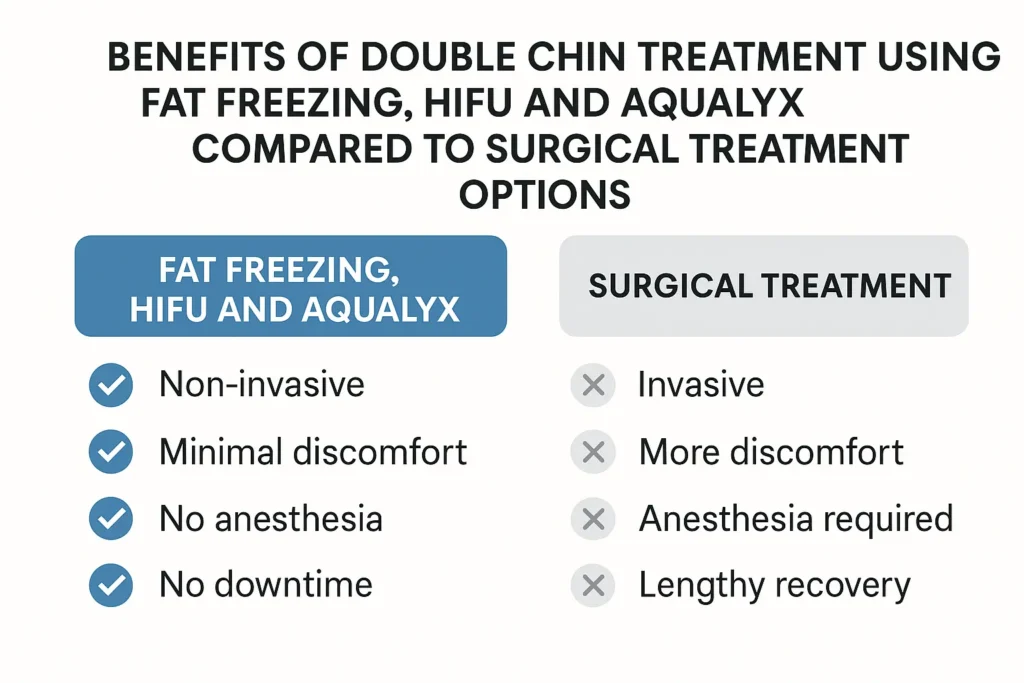 Graphic about the benefits of double chin treatment Cheltenham - from LA LIPO