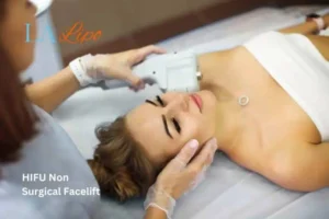 Woman having Hi-Fu to reduce wrinkles Cheltenham.