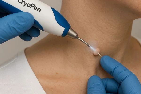 Person receiving cryotherapy Cheltenham for skin tag removal