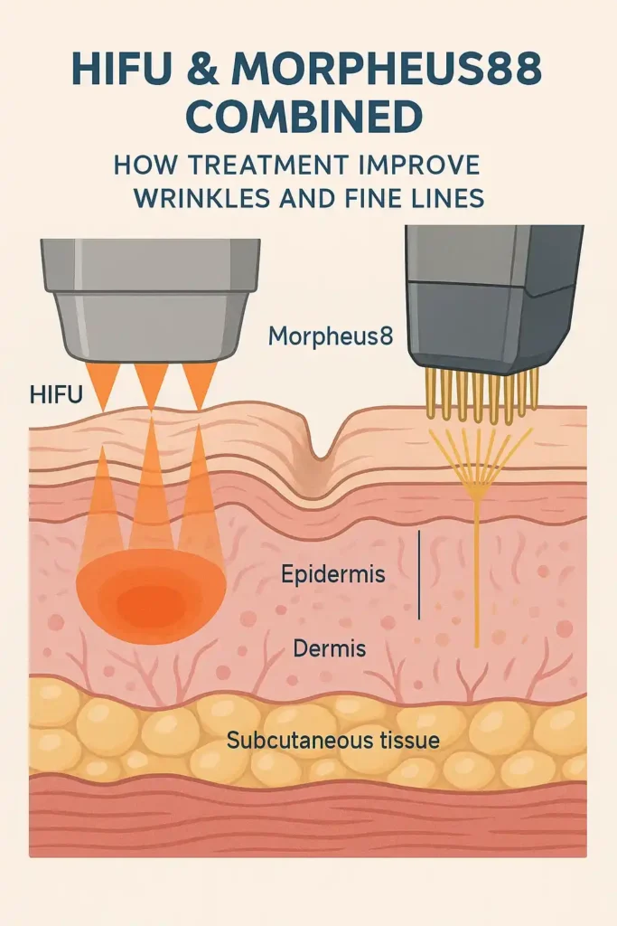 Diagram showing HIFU & Morpeus8 Cheltenham and the benefits for reduction in wrinkles and fine lines