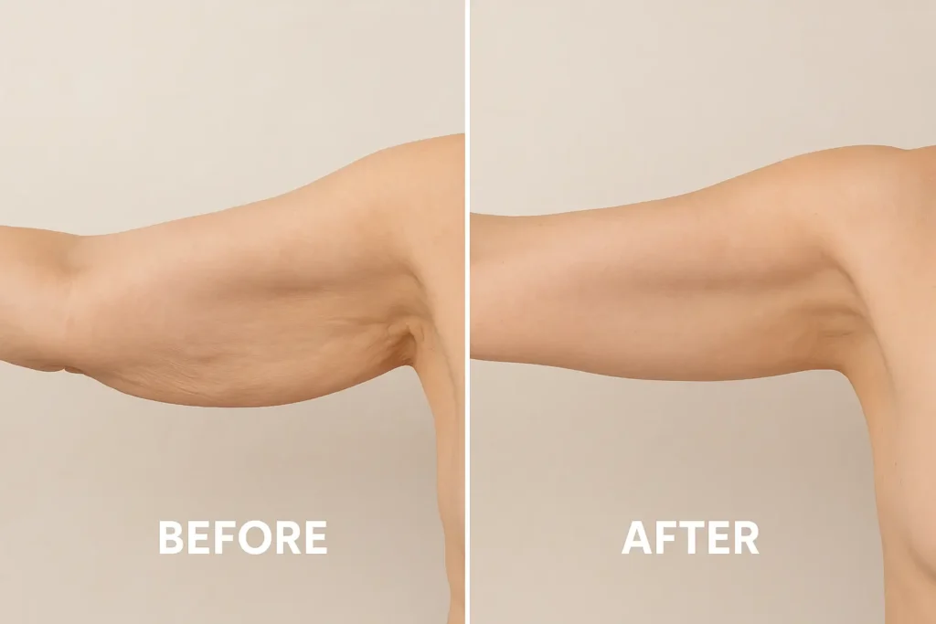 Picture of LA LIPO Cheltenham before and after results of skin tightening treatment on the upper arms.